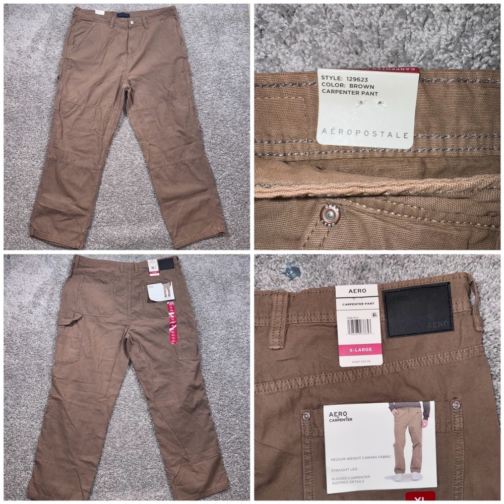 Aeropostale Carpenter Pant Mens Straight Leg Canvas Brown XL NEW - Picture 1 of 11